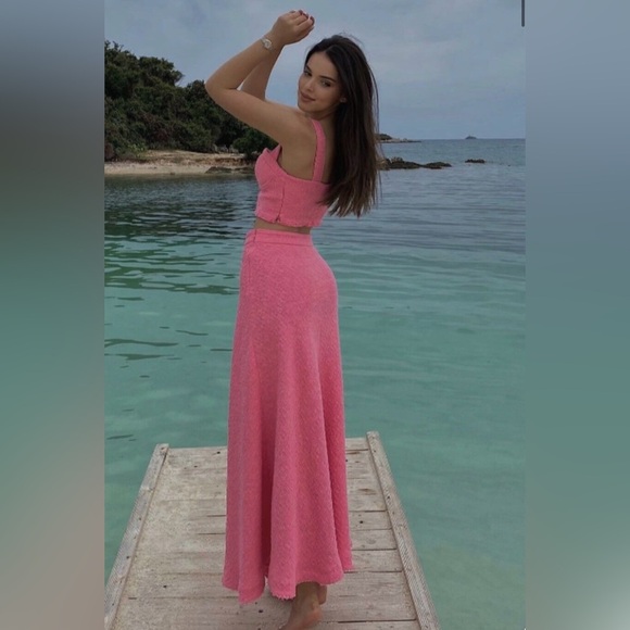 NWT ZARA WOMAN NEW LONG TWEED SKIRT High-waisted Faded pink - Picture 6 of 8